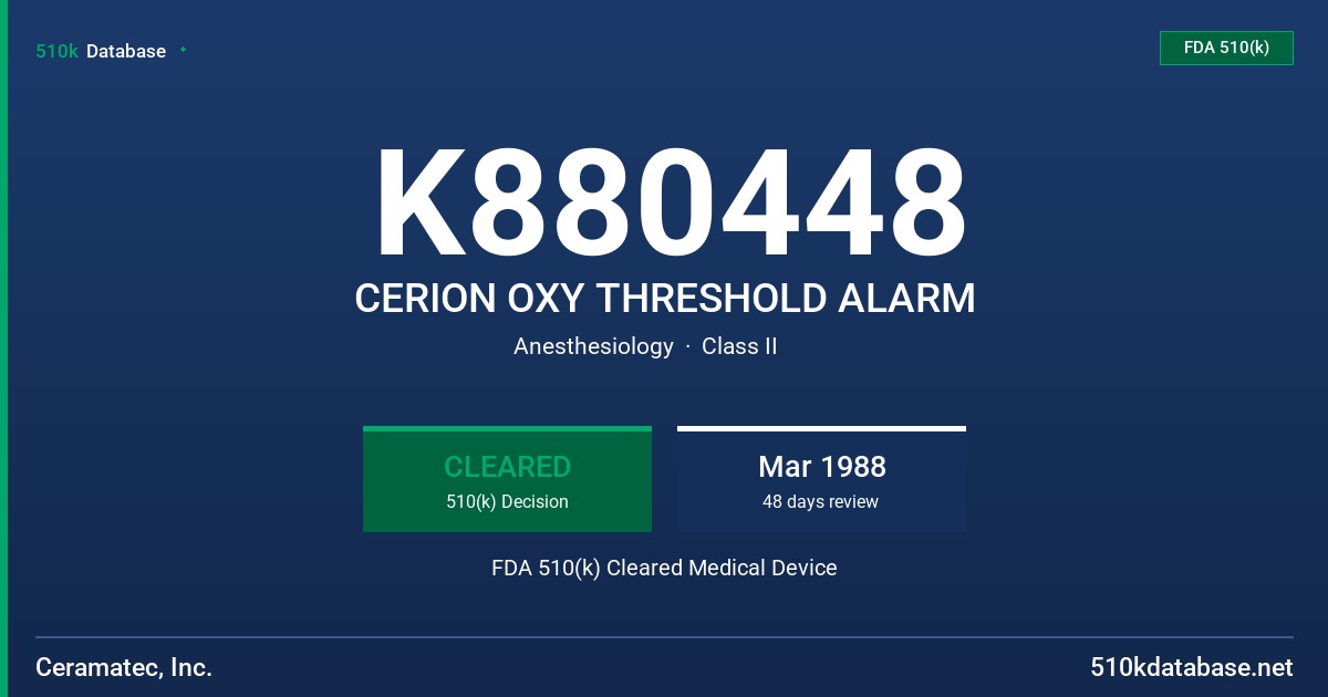 K880448 CERION OXY THRESHOLD ALARM FDA 510(k) Cleared Medical Device