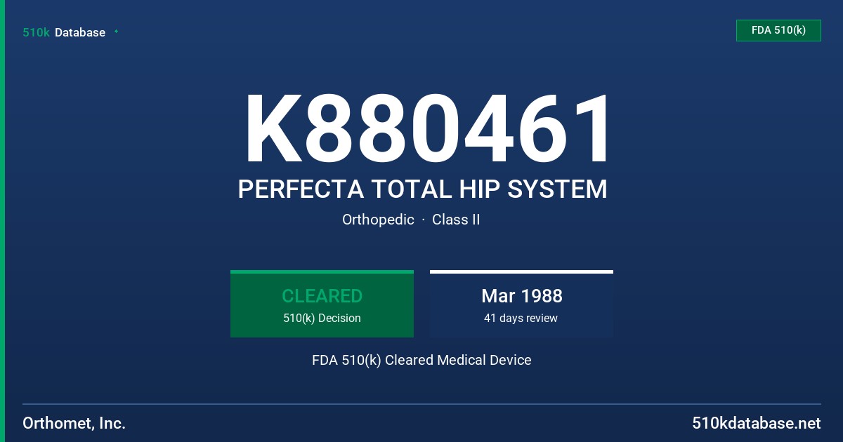 K880461 PERFECTA TOTAL HIP SYSTEM FDA 510(k) Cleared Medical Device