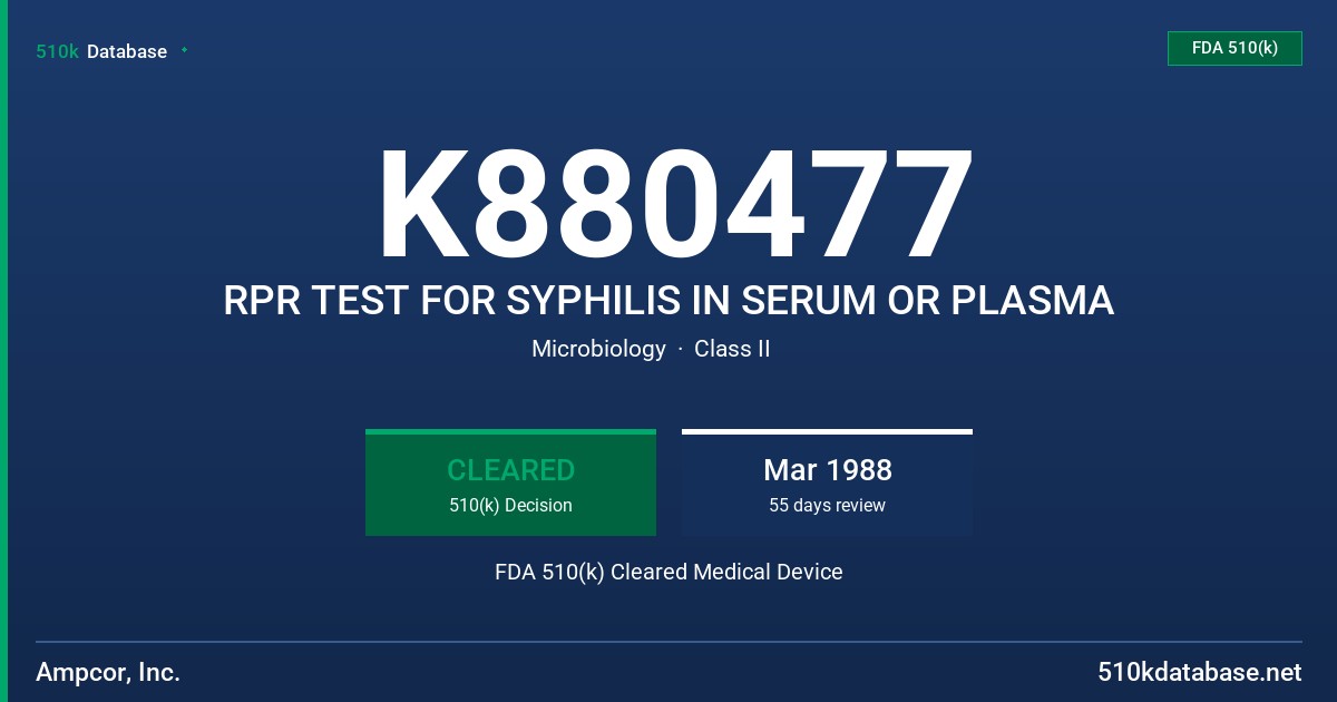 K880477 RPR TEST FOR SYPHILIS IN SERUM OR PLASMA FDA 510(k) Cleared Medical Device