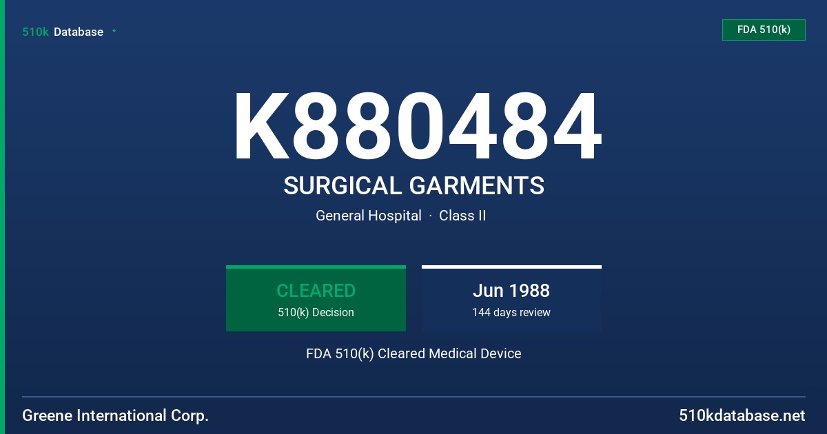 K880484 SURGICAL GARMENTS FDA 510(k) Cleared Medical Device