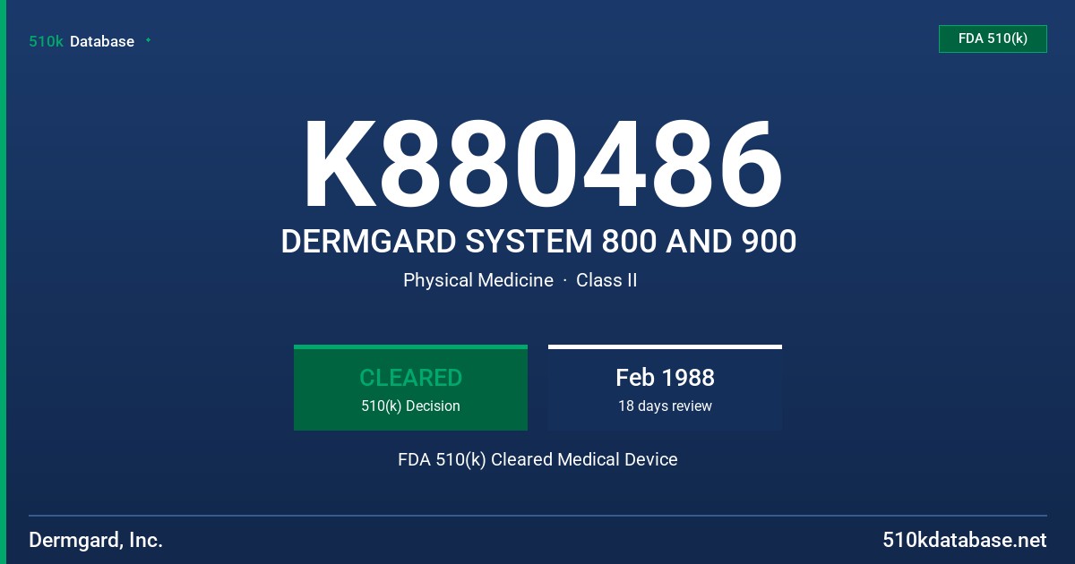 K880486 DERMGARD SYSTEM 800 AND 900 FDA 510(k) Cleared Medical Device