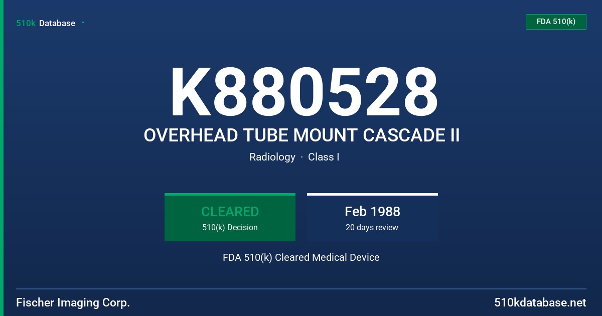 K880528 OVERHEAD TUBE MOUNT CASCADE II FDA 510(k) Cleared Medical Device