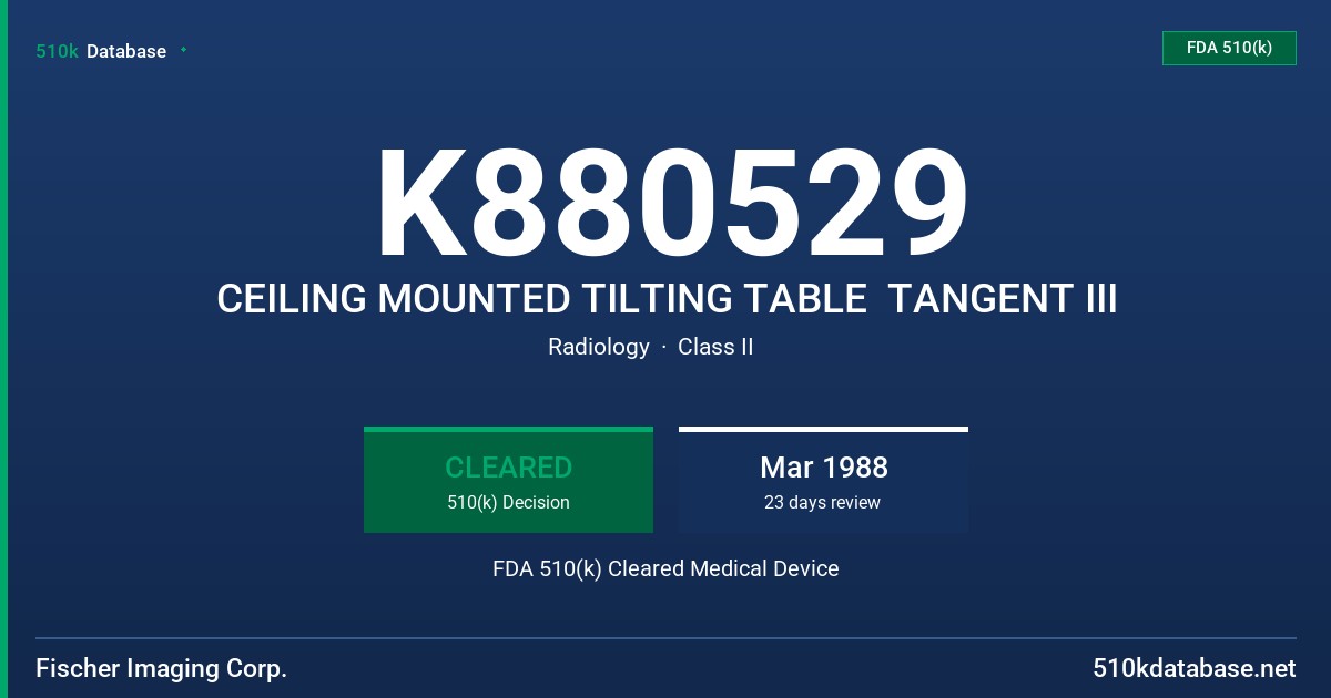 K880529 CEILING MOUNTED TILTING TABLE  TANGENT III FDA 510(k) Cleared Medical Device