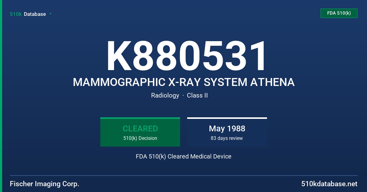 K880531 MAMMOGRAPHIC X-RAY SYSTEM ATHENA FDA 510(k) Cleared Medical Device