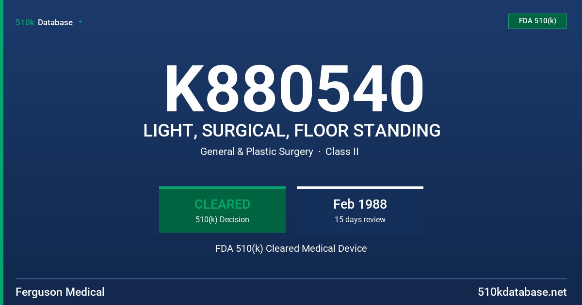 K880540 LIGHT, SURGICAL, FLOOR STANDING FDA 510(k) Cleared Medical Device