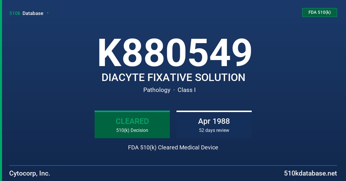 K880549 DIACYTE FIXATIVE SOLUTION FDA 510(k) Cleared Medical Device