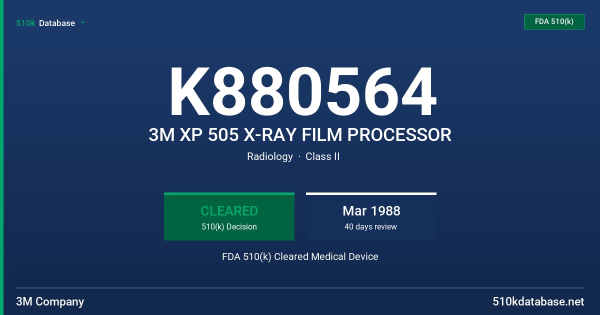 K880564 3M XP 505 X-RAY FILM PROCESSOR FDA 510(k) Cleared Medical Device
