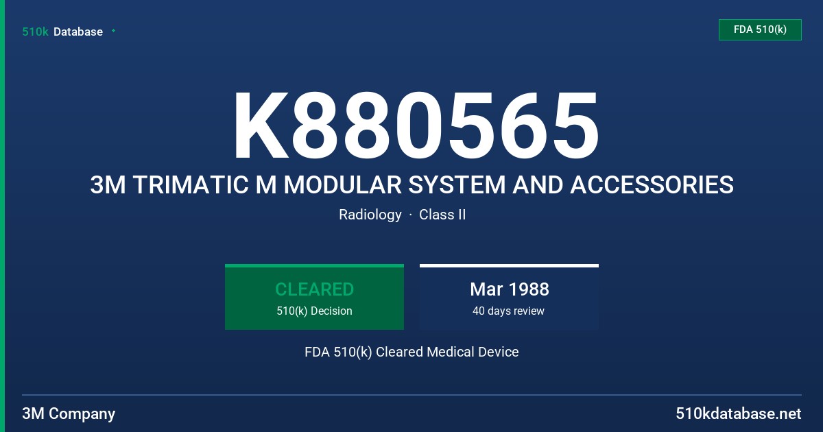 K880565 3M TRIMATIC M MODULAR SYSTEM AND ACCESSORIES FDA 510(k) Cleared Medical Device