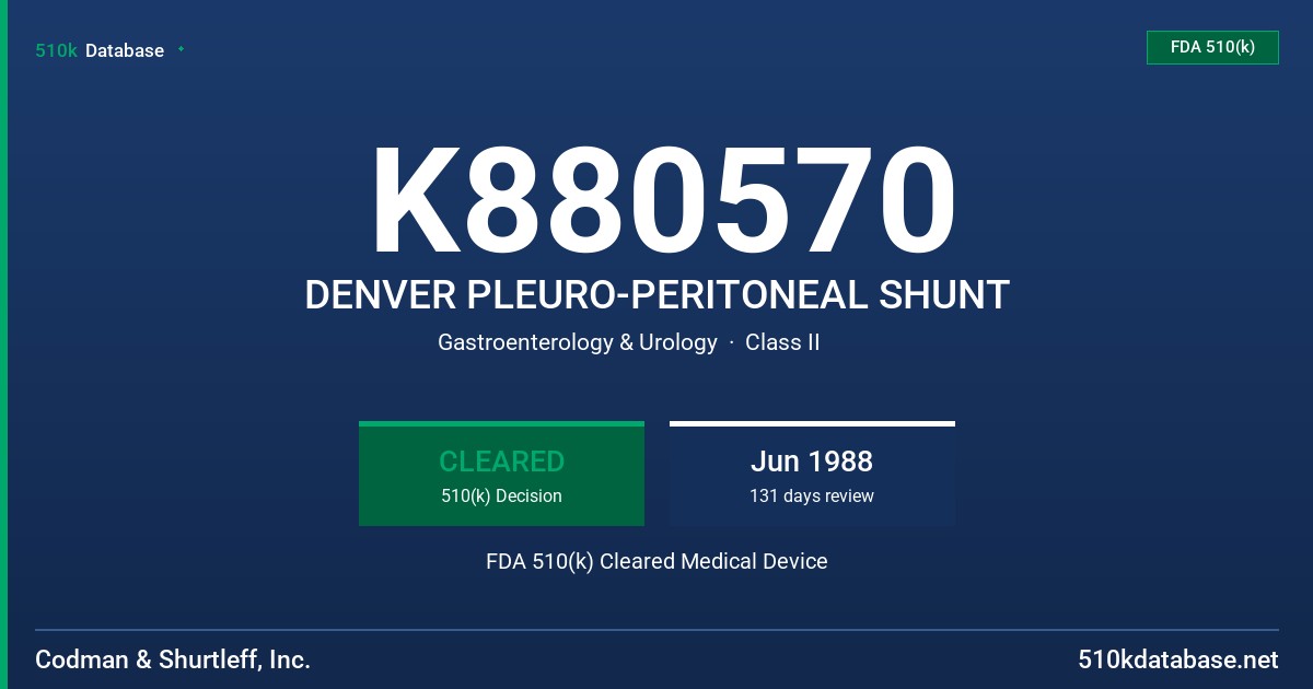 K880570 DENVER PLEURO-PERITONEAL SHUNT FDA 510(k) Cleared Medical Device
