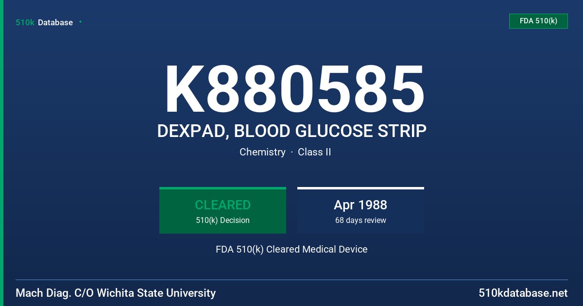 K880585 DEXPAD, BLOOD GLUCOSE STRIP FDA 510(k) Cleared Medical Device