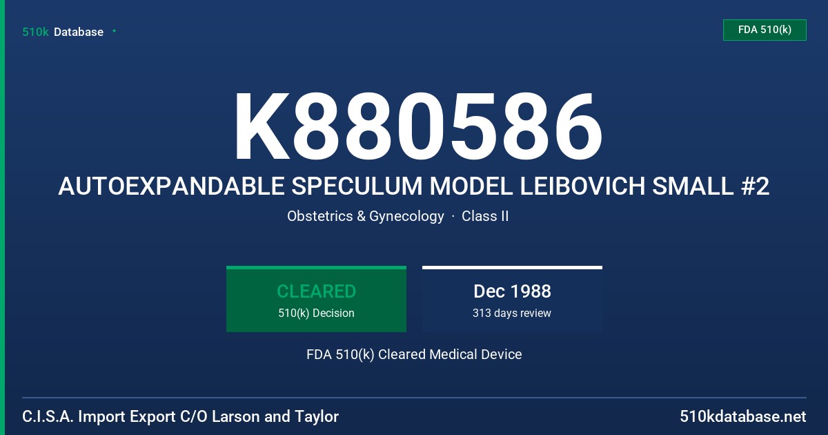 K880586 AUTOEXPANDABLE SPECULUM MODEL LEIBOVICH SMALL #2 FDA 510(k) Cleared Medical Device
