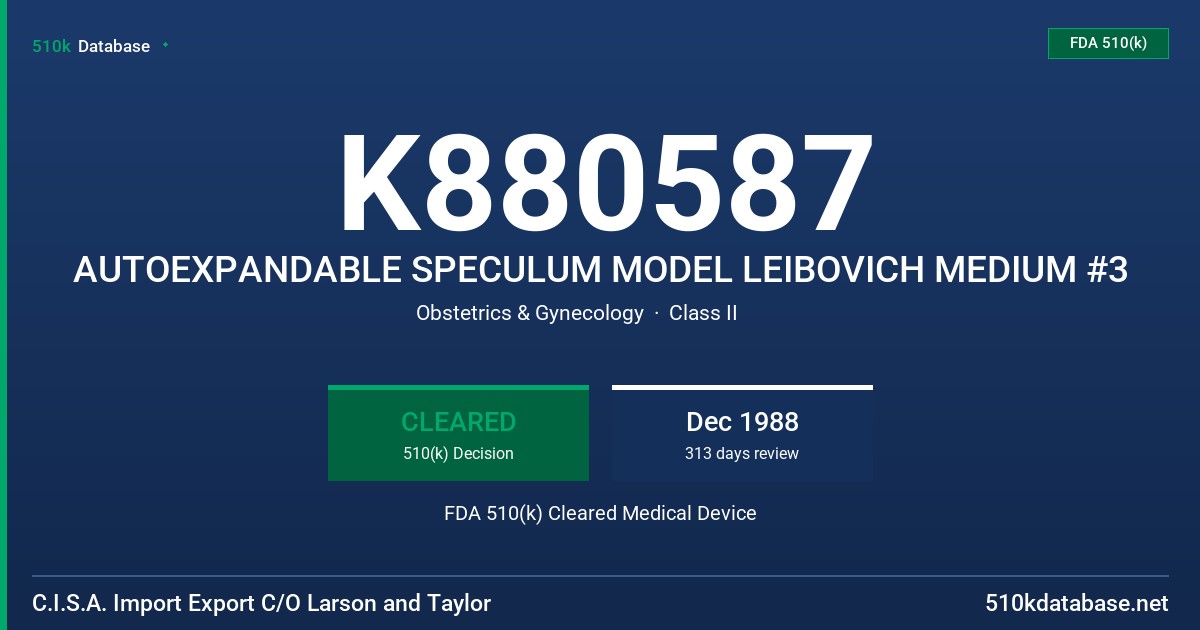 K880587 AUTOEXPANDABLE SPECULUM MODEL LEIBOVICH MEDIUM #3 FDA 510(k) Cleared Medical Device