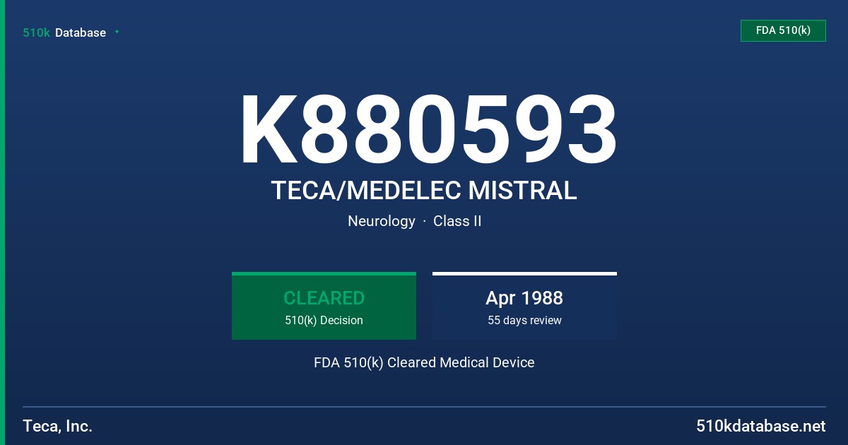 K880593 TECA/MEDELEC MISTRAL FDA 510(k) Cleared Medical Device
