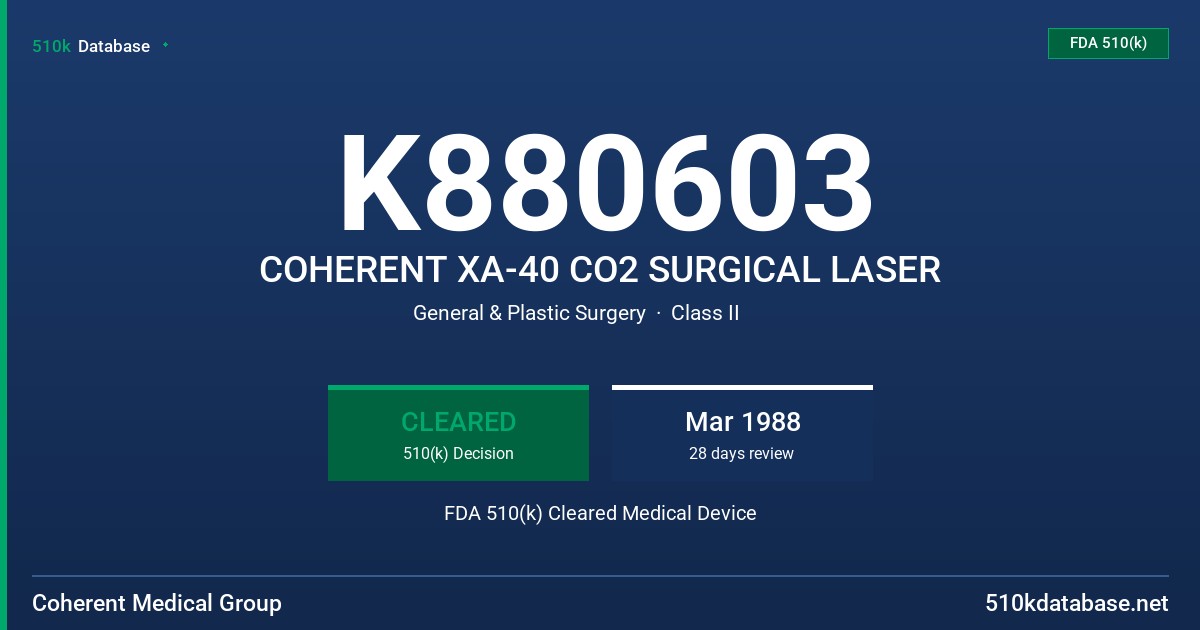 K880603 COHERENT XA-40 CO2 SURGICAL LASER FDA 510(k) Cleared Medical Device