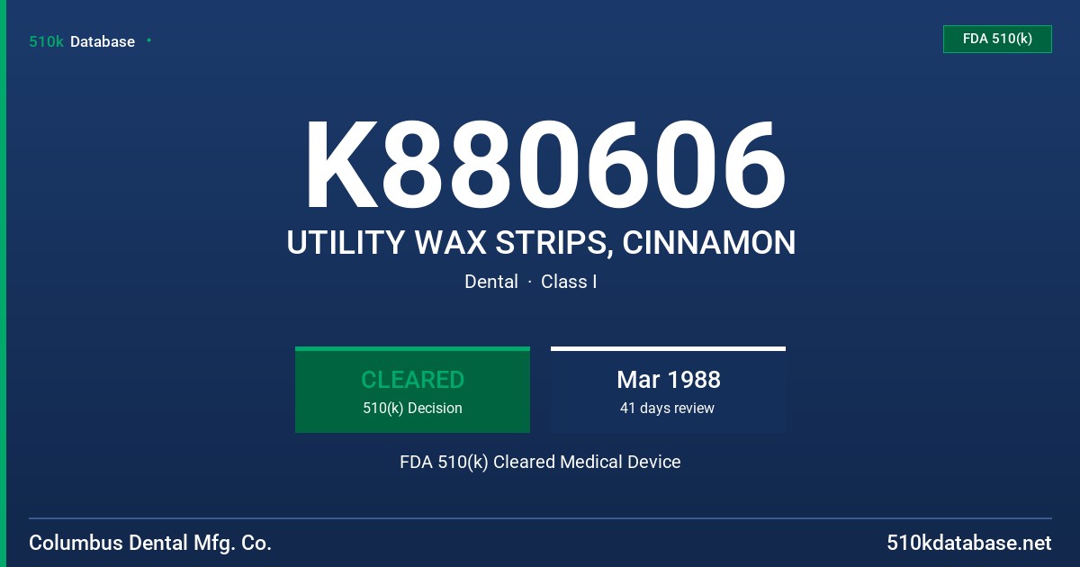 K880606 UTILITY WAX STRIPS, CINNAMON FDA 510(k) Cleared Medical Device