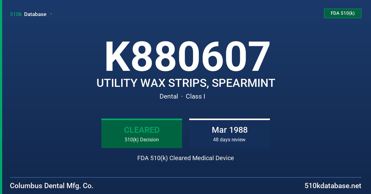 K880607 UTILITY WAX STRIPS, SPEARMINT FDA 510(k) Cleared Medical Device