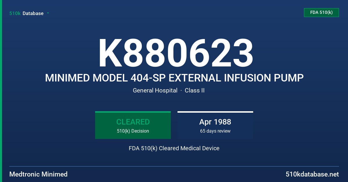 K880623 MINIMED MODEL 404-SP EXTERNAL INFUSION PUMP FDA 510(k) Cleared Medical Device