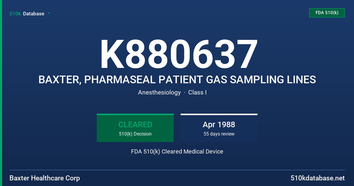 K880637 BAXTER, PHARMASEAL PATIENT GAS SAMPLING LINES FDA 510(k) Cleared Medical Device