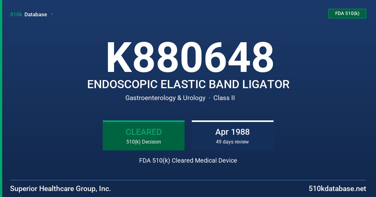 K880648 ENDOSCOPIC ELASTIC BAND LIGATOR FDA 510(k) Cleared Medical Device