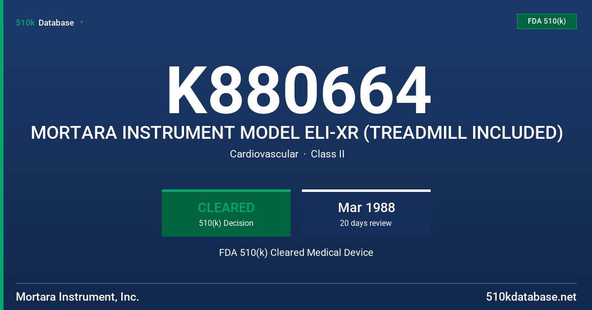 K880664 MORTARA INSTRUMENT MODEL ELI-XR (TREADMILL INCLUDED) FDA 510(k) Cleared Medical Device