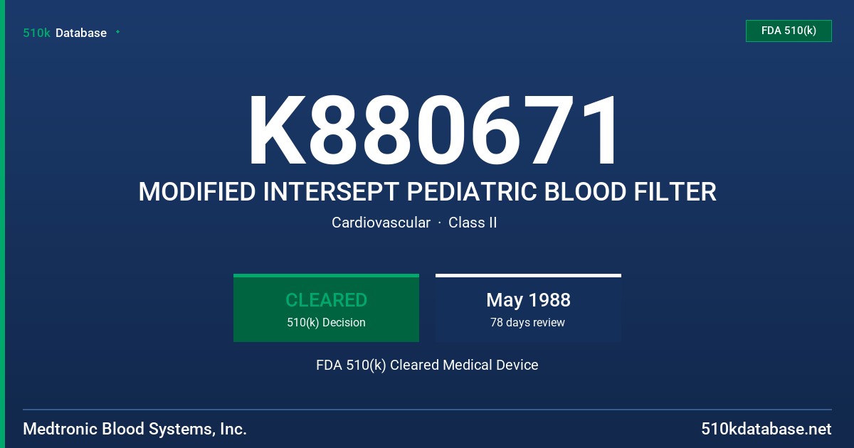 K880671 MODIFIED INTERSEPT PEDIATRIC BLOOD FILTER FDA 510(k) Cleared Medical Device