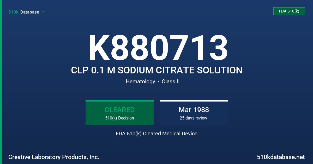 K880713 CLP 0.1 M SODIUM CITRATE SOLUTION FDA 510(k) Cleared Medical Device