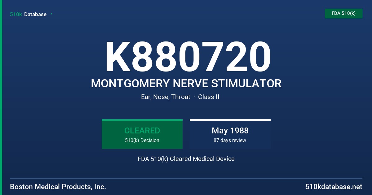 K880720 MONTGOMERY NERVE STIMULATOR FDA 510(k) Cleared Medical Device