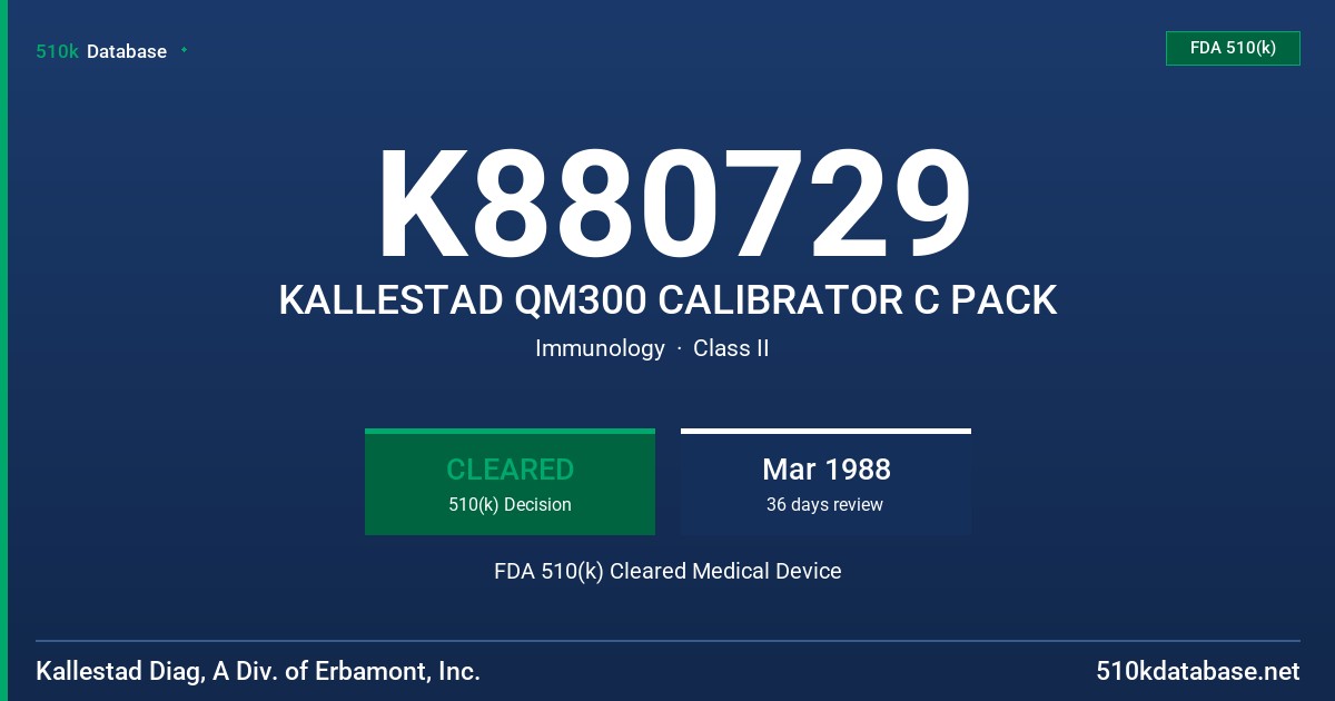 K880729 KALLESTAD QM300 CALIBRATOR C PACK FDA 510(k) Cleared Medical Device