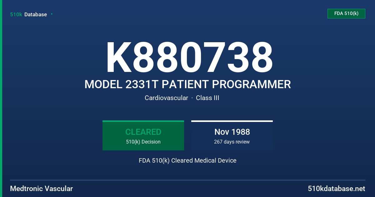 K880738 MODEL 2331T PATIENT PROGRAMMER FDA 510(k) Cleared Medical Device