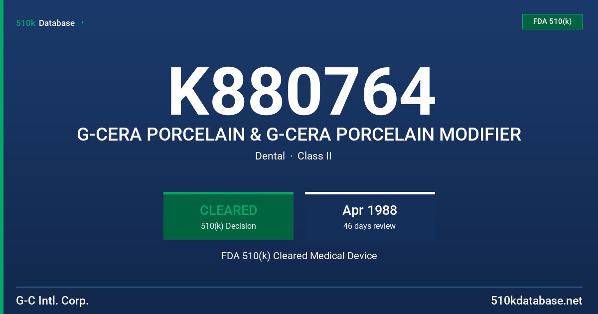 K880764 G-CERA PORCELAIN & G-CERA PORCELAIN MODIFIER FDA 510(k) Cleared Medical Device
