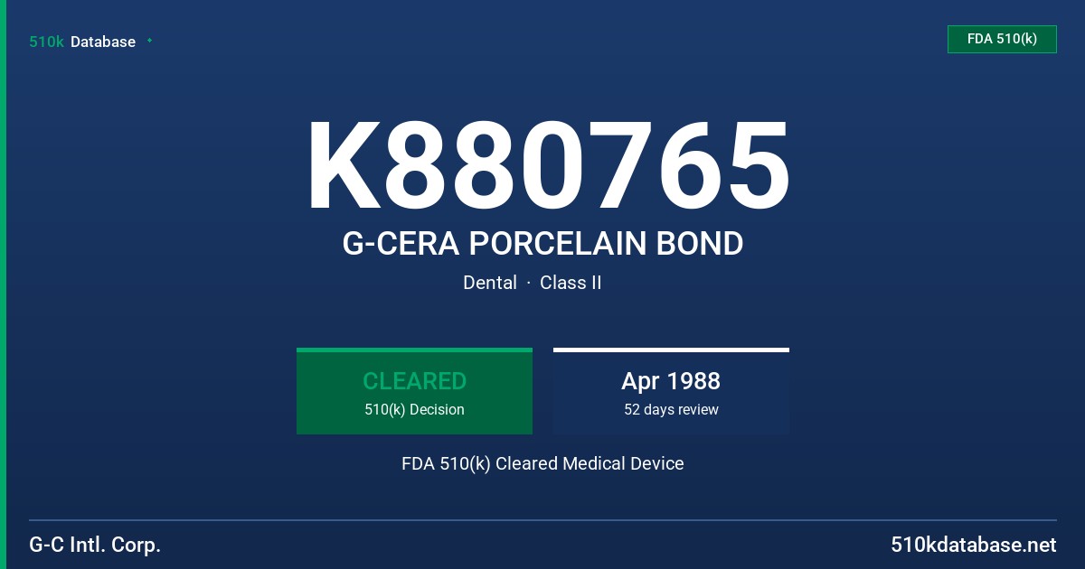 K880765 G-CERA PORCELAIN BOND FDA 510(k) Cleared Medical Device