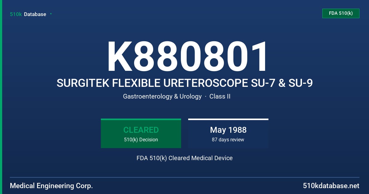 K880801 SURGITEK FLEXIBLE URETEROSCOPE SU-7 & SU-9 FDA 510(k) Cleared Medical Device