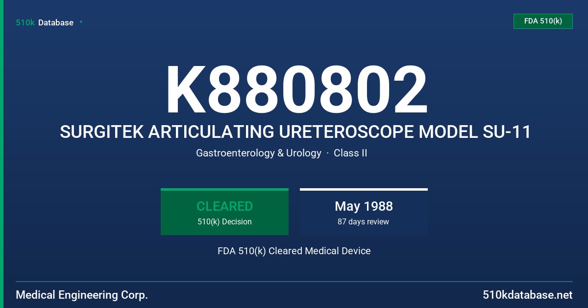 K880802 SURGITEK ARTICULATING URETEROSCOPE MODEL SU-11 FDA 510(k) Cleared Medical Device