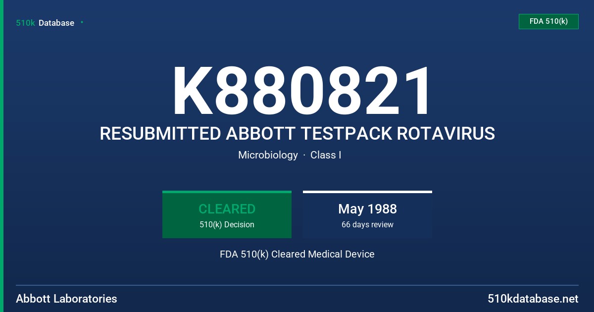 K880821 RESUBMITTED ABBOTT TESTPACK ROTAVIRUS FDA 510(k) Cleared Medical Device