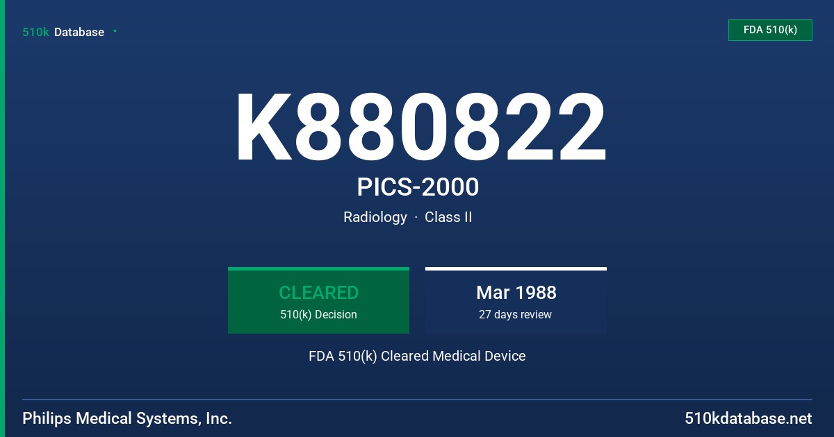 K880822 PICS-2000 FDA 510(k) Cleared Medical Device