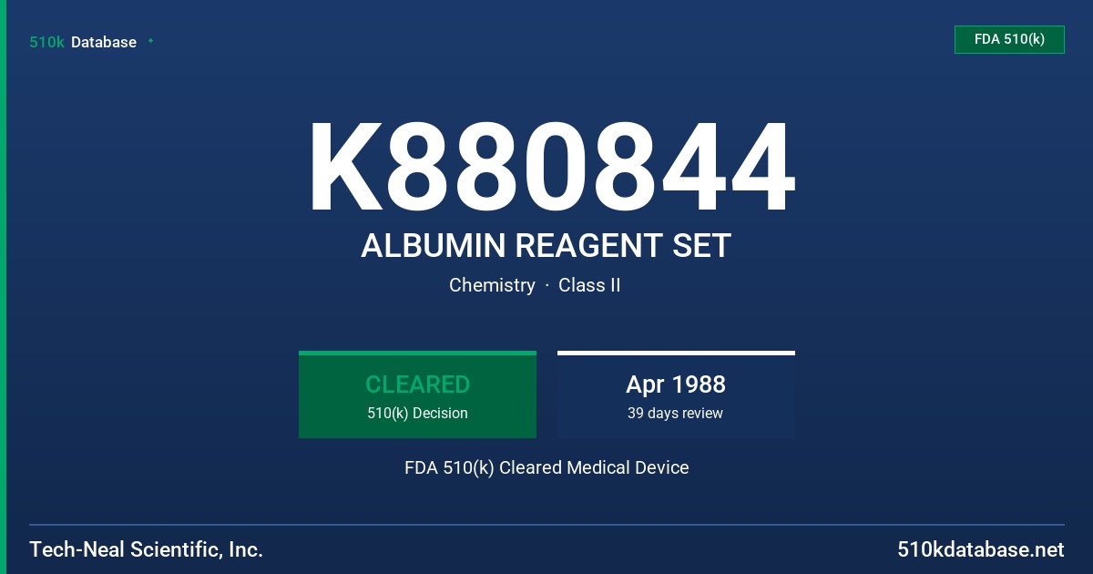 K880844 ALBUMIN REAGENT SET FDA 510(k) Cleared Medical Device