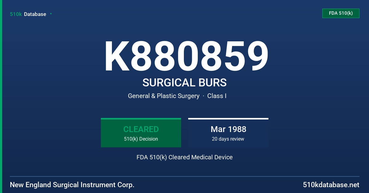 K880859 SURGICAL BURS FDA 510(k) Cleared Medical Device