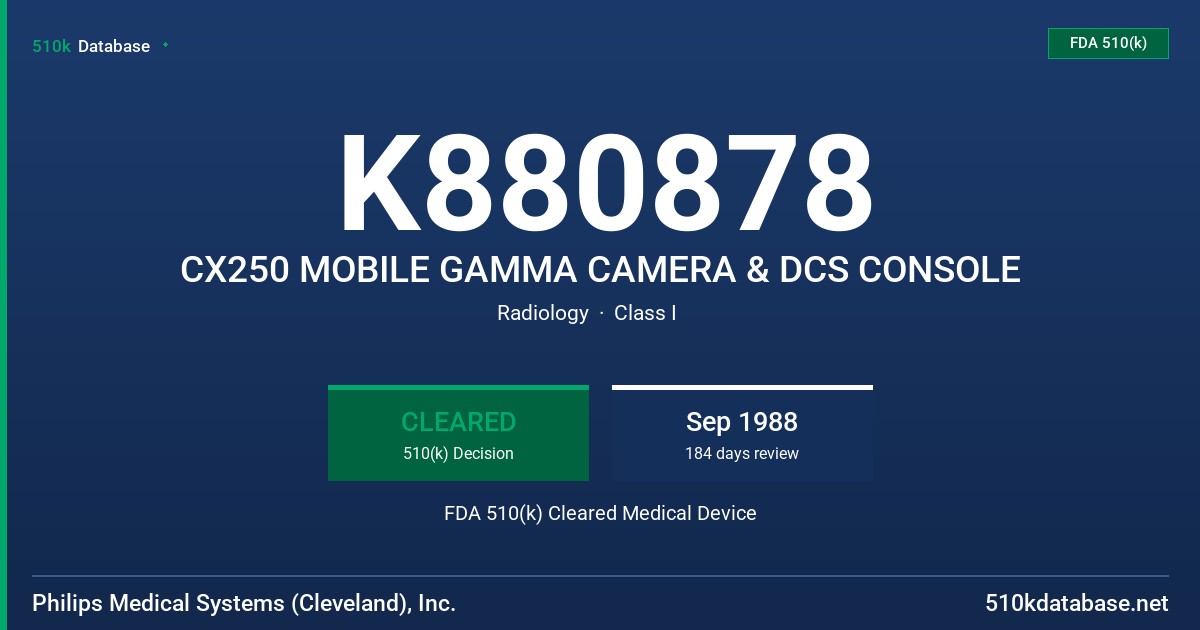 K880878 CX250 MOBILE GAMMA CAMERA & DCS CONSOLE FDA 510(k) Cleared Medical Device