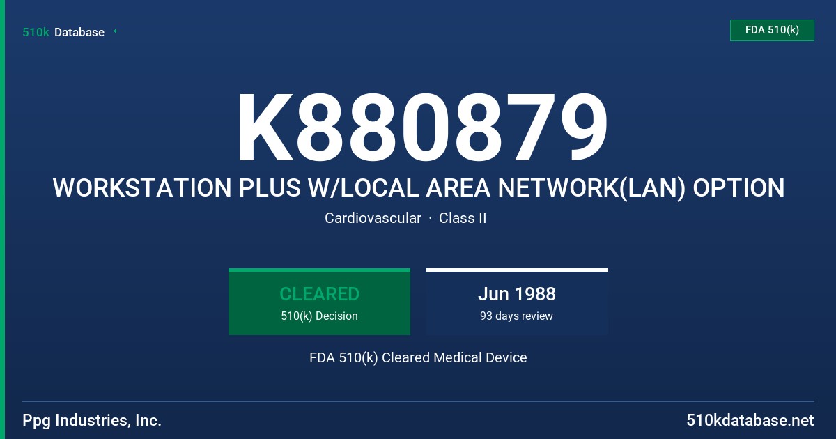 K880879 WORKSTATION PLUS W/LOCAL AREA NETWORK(LAN) OPTION FDA 510(k) Cleared Medical Device