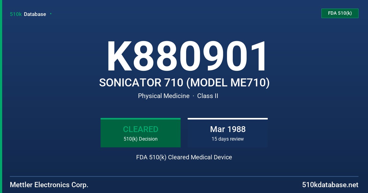 K880901 SONICATOR 710 (MODEL ME710) FDA 510(k) Cleared Medical Device