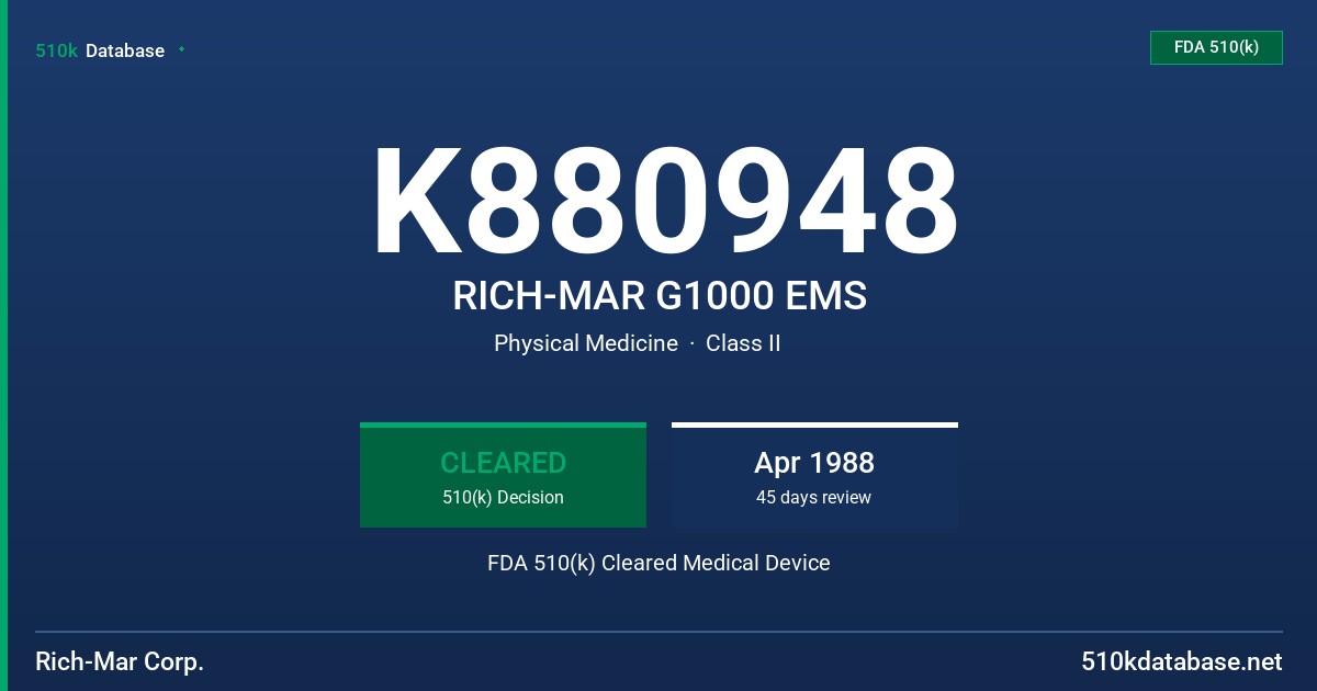 K880948 RICH-MAR G1000 EMS FDA 510(k) Cleared Medical Device