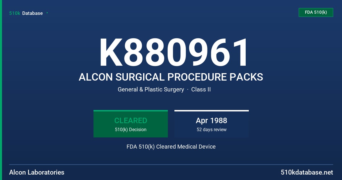K880961 ALCON SURGICAL PROCEDURE PACKS FDA 510(k) Cleared Medical Device