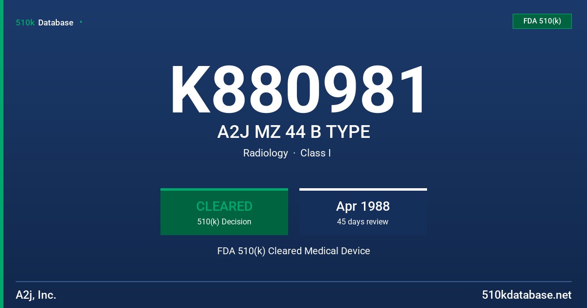 K880981 A2J MZ 44 B TYPE FDA 510(k) Cleared Medical Device