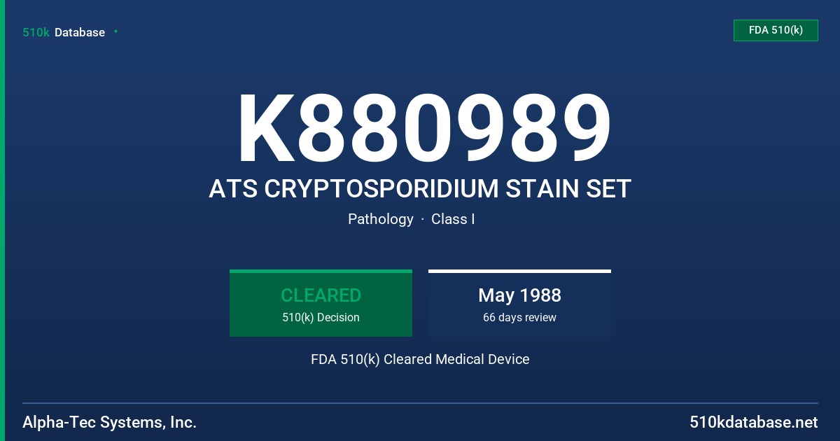 K880989 ATS CRYPTOSPORIDIUM STAIN SET FDA 510(k) Cleared Medical Device