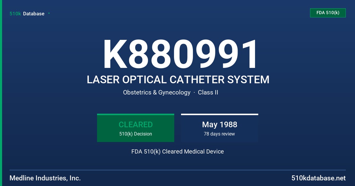K880991 LASER OPTICAL CATHETER SYSTEM FDA 510(k) Cleared Medical Device