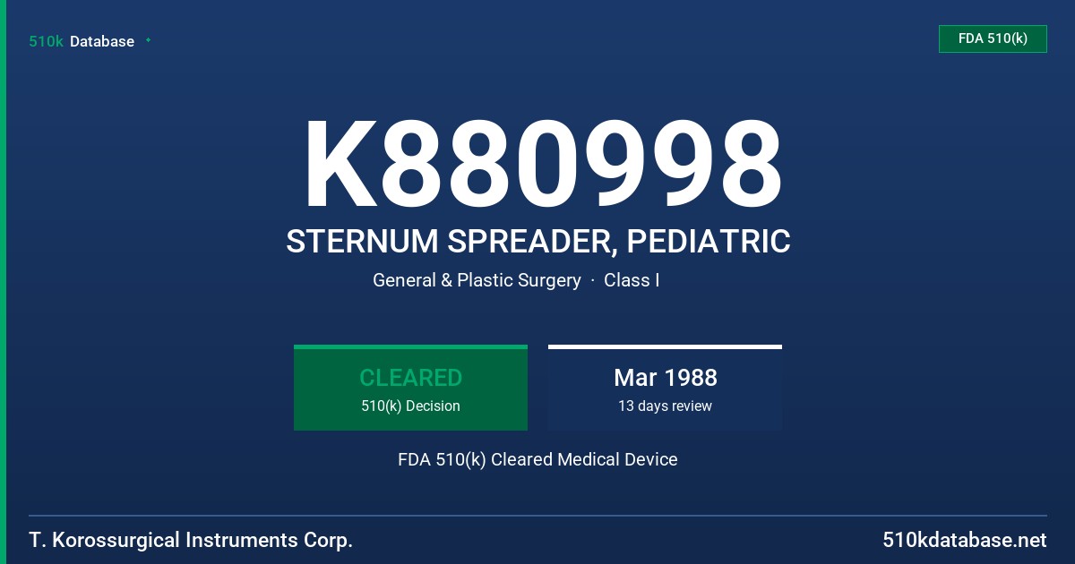 K880998 STERNUM SPREADER, PEDIATRIC FDA 510(k) Cleared Medical Device
