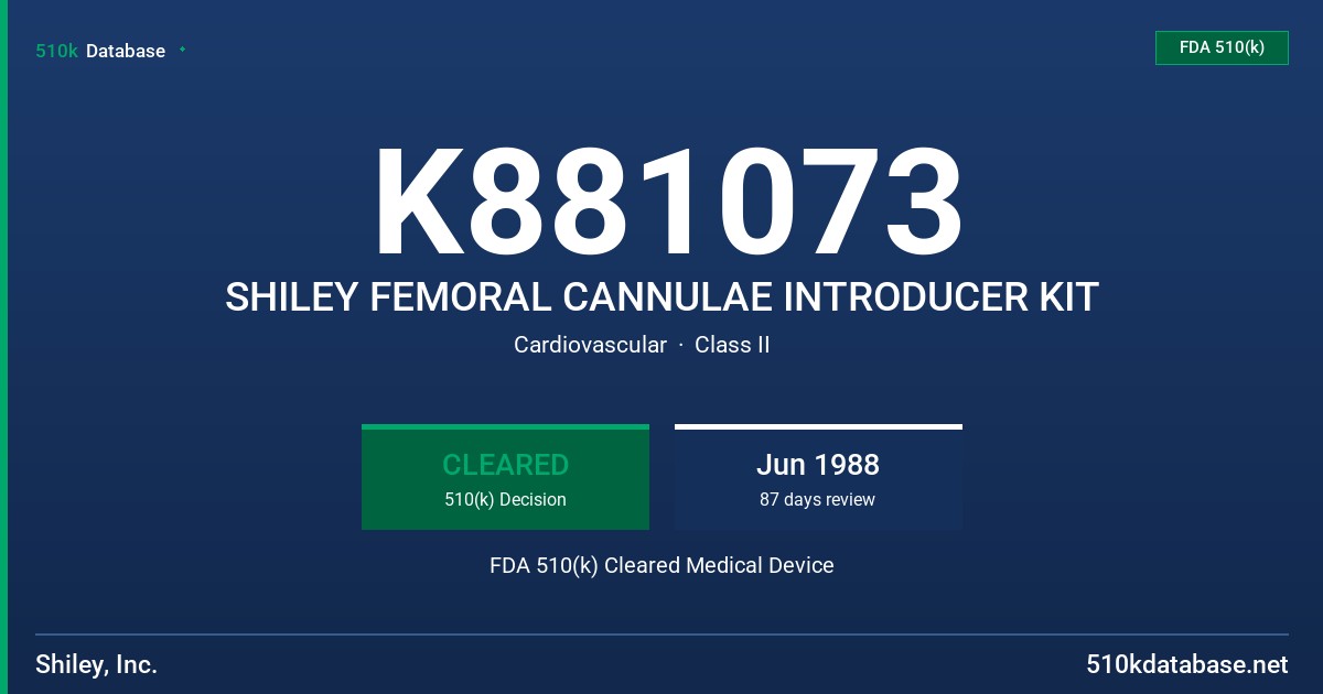 K881073 SHILEY FEMORAL CANNULAE INTRODUCER KIT FDA 510(k) Cleared Medical Device