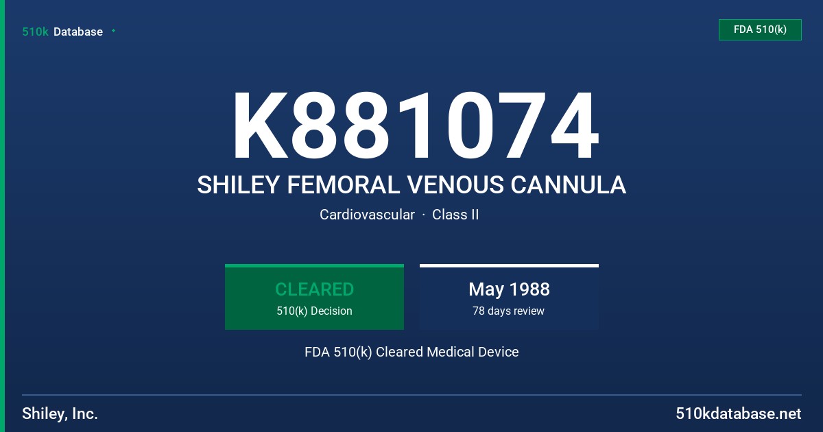 K881074 SHILEY FEMORAL VENOUS CANNULA FDA 510(k) Cleared Medical Device