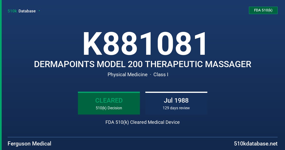 K881081 DERMAPOINTS MODEL 200 THERAPEUTIC MASSAGER FDA 510(k) Cleared Medical Device