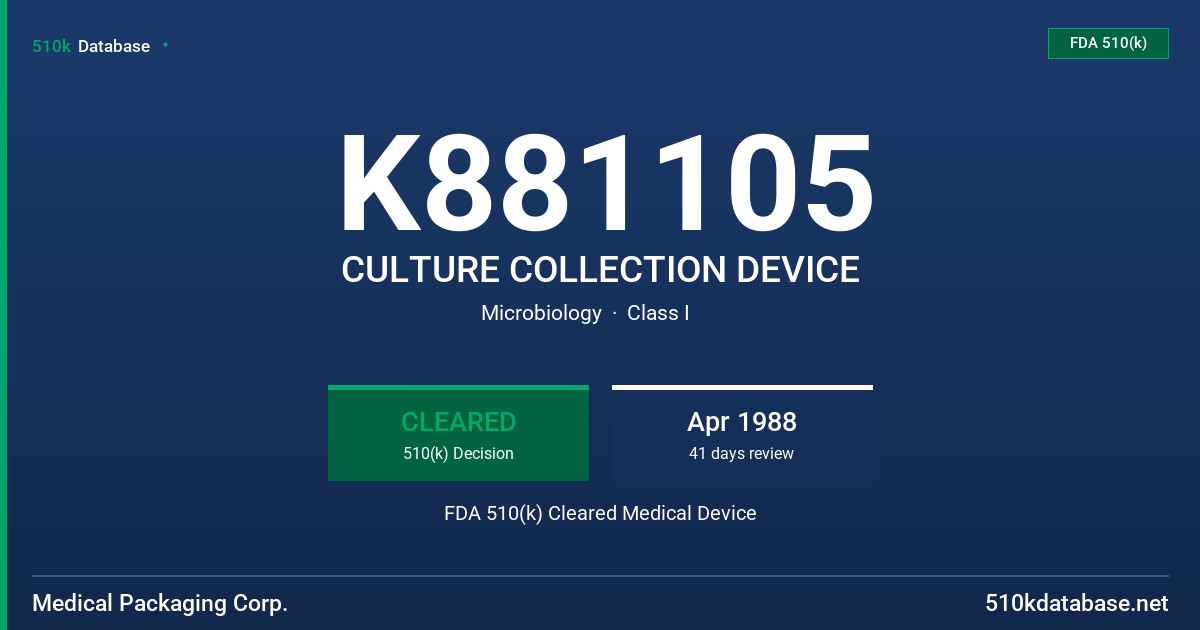 K881105 CULTURE COLLECTION DEVICE FDA 510(k) Cleared Medical Device